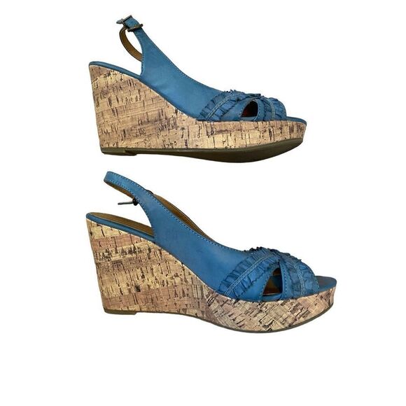 Blue Apt 9 Open Toe Wedges High Heels Beach Coastal Vacation Party - Picture 2 of 11